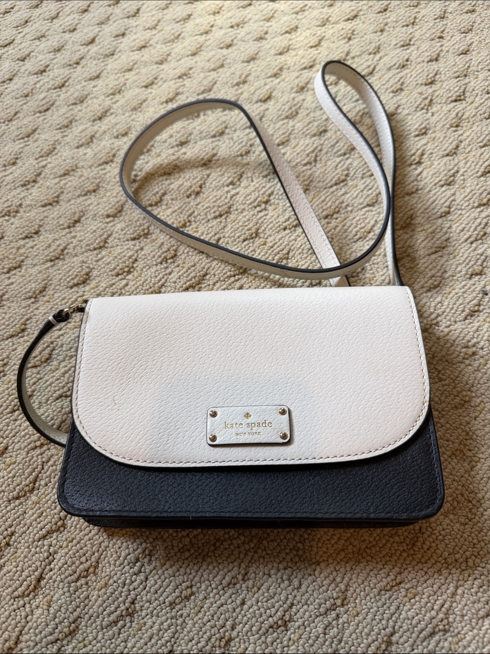 kate spade Two-Tone White and Black Pebble Leather Crossbody